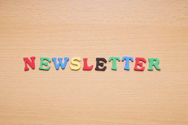 the word newsletter spelled with colorful foam rubber letters