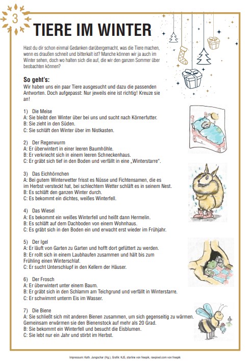 Tiere im Winter Adventwerkbuch
